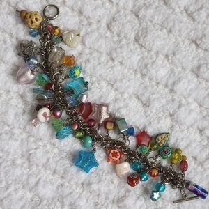 Colorful Italian glass, stone, mop, Charm Bracelet 7 in
